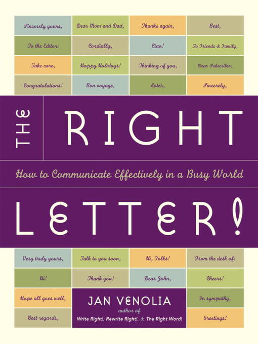 Title details for The Right Letter by Jan Venolia - Available